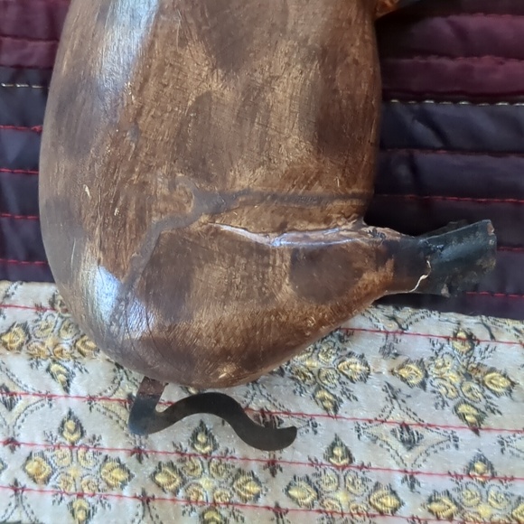 Folk art metal and wood carved pig figurine, 8" x 3.5" ish. - Picture 4 of 10